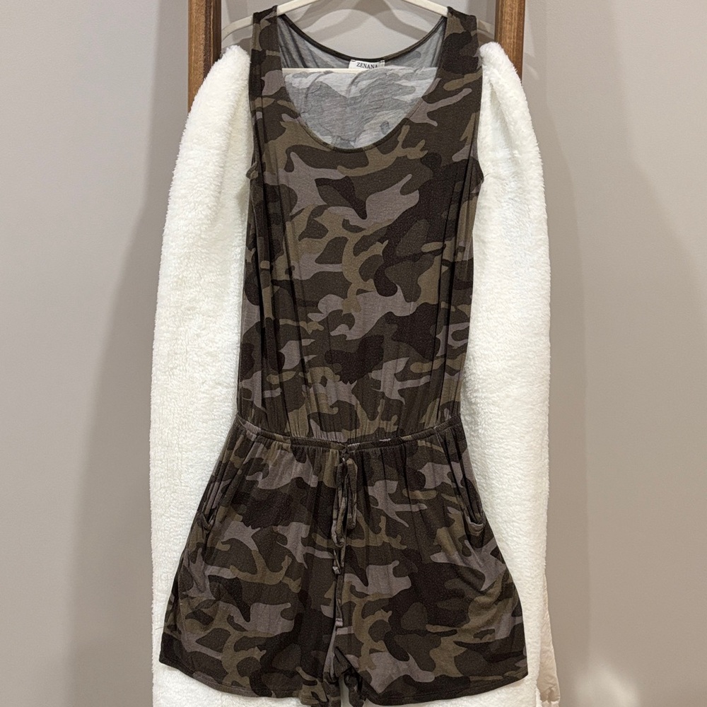 Zenana Outfitters Camouflage Sleeveless Jumpsuit